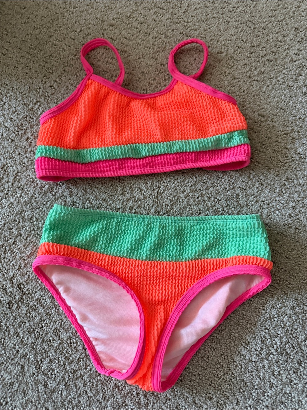 Girls Neon Orange & Mint Pink Two-Piece Swimsuit